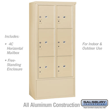 Maximum Height Free-Standing 4C Horizontal Parcel Locker with 6 Parcel Lockers in Sandstone with USPS Access